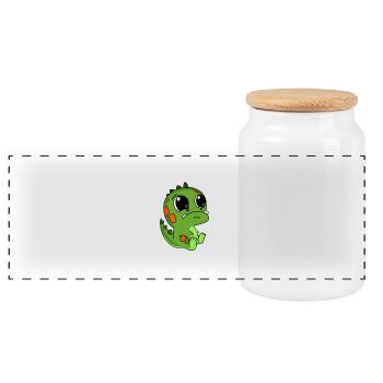 Dino Motif Dinosaur Baby Toddler - Panoramic Cookie Jar with Wooden Lid - white - Front