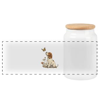 Beagle und Schmetterling - Panorama Keksdose mit Holzdeckel - Weiß - Vorne