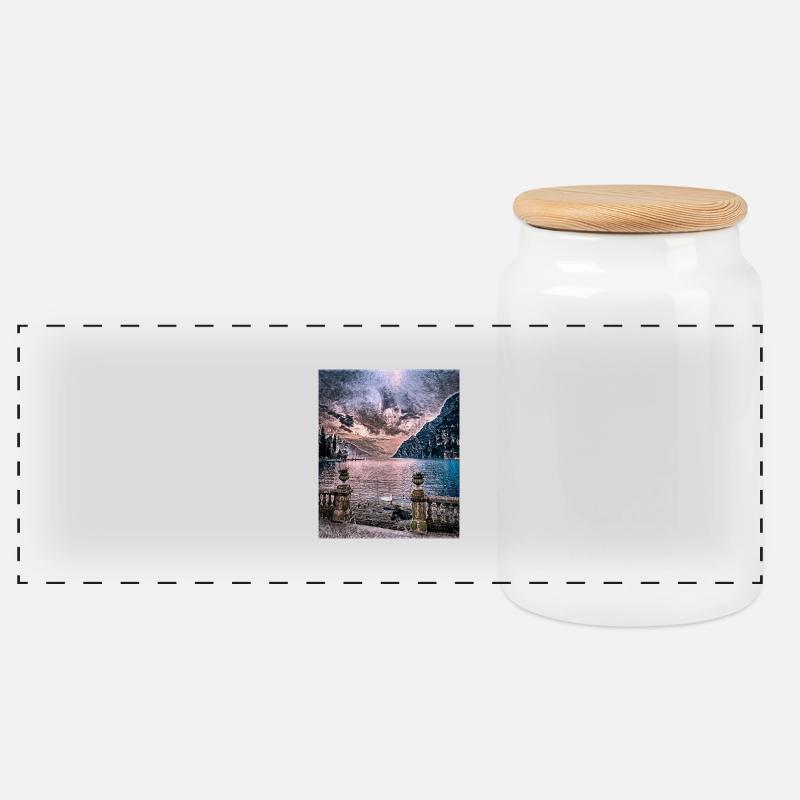 Gardasee, Italien - Panorama Keksdose mit Holzdeckel - Weiß