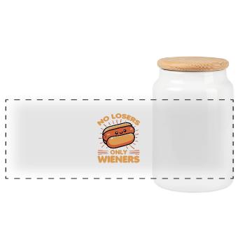 Pas de perdants seulement des saucisses Jeu de mots drôle pour les amateurs de hot-dogs - Boîte à biscuits avec couvercle en bois - blanc - Devant