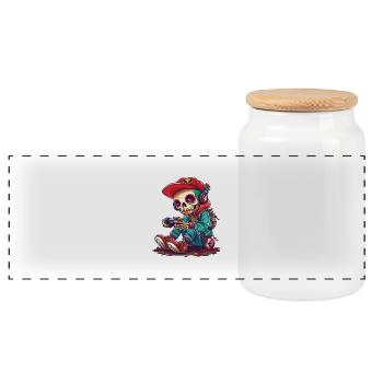 Candy Skull Gamer - Panorama Keksdose mit Holzdeckel - Weiß - Vorne
