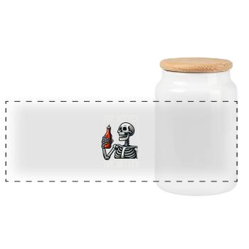The Hotter The Better Funny Skeleton With Hot Sauc - Panoramic Cookie Jar with Wooden Lid - white - Front