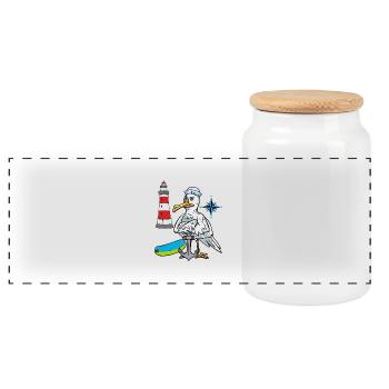 Seagull Seagulls Lighthouse Compass Seafarer Ahoy - Panoramic Cookie Jar with Wooden Lid - white - Front
