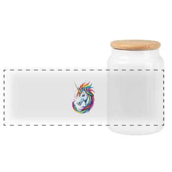 Buntes Einhorn - Panorama Keksdose mit Holzdeckel - Weiß - Vorne