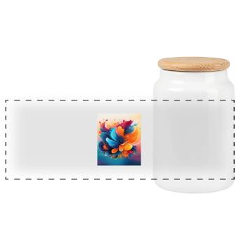 Vivid Abstract Floral Explosion Art - Panoramic Cookie Jar with Wooden Lid - white - Front