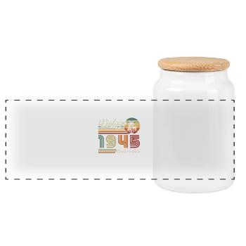 Original 1945 Vintage Geburtstagsgeschenk - Panorama Keksdose mit Holzdeckel - Weiß - Vorne