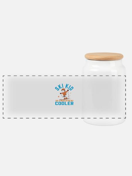 Ski Kid - Panoramic Cookie Jar with Wooden Lid - white