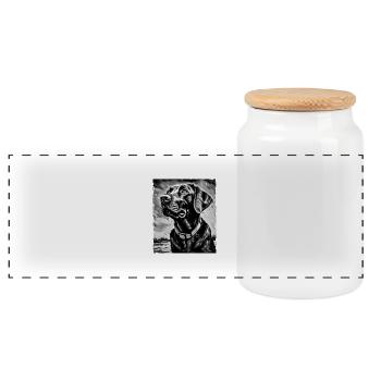 Labrador Hund Porträt - Panorama Keksdose mit Holzdeckel - Weiß - Vorne