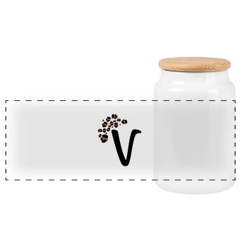 Lettre v motifs léopard - Boîte à biscuits avec couvercle en bois - blanc - Devant