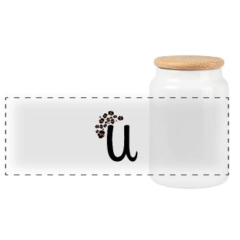 Letter u leopard print - Panoramic Cookie Jar with Wooden Lid - white - Front