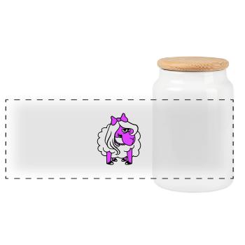 Sheep Offended Girl Woman Evil Eye Pretty - Panoramic Cookie Jar with Wooden Lid - white - Front