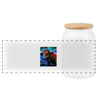 Bull Portrait Taurus - Panoramic Cookie Jar with Wooden Lid - white - Front