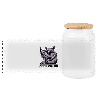 rhino cool sunglasses - Panoramic Cookie Jar with Wooden Lid - white - Front