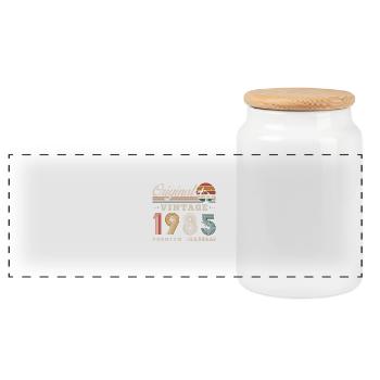 Original 1985 Vintage Retro Geburtstagsgeschenk - Panorama Keksdose mit Holzdeckel - Weiß - Vorne