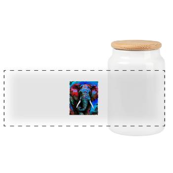 Elephant Portrait - Panoramic Cookie Jar with Wooden Lid - white - Front