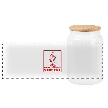 Piment rouge cartoon qui a très chaud - Boîte à biscuits avec couvercle en bois - blanc - Devant