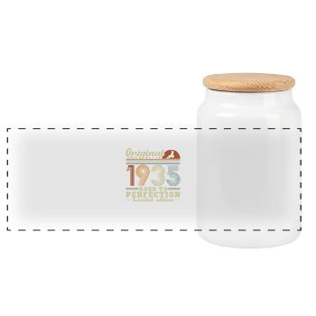 1935 Vintage Retro 90 Year Birthday Gift - Panoramic Cookie Jar with Wooden Lid - white - Front