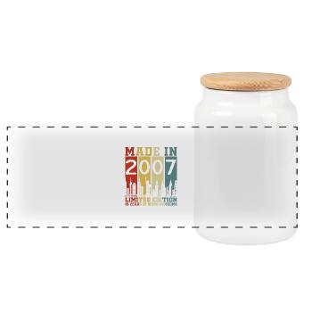 2007 Vintage Retro Geburtstagsgeschenk - Panorama Keksdose mit Holzdeckel - Weiß - Vorne