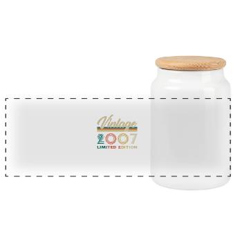 2007 Original Vintage Retro Geburtstagsgeschenk - Panorama Keksdose mit Holzdeckel - Weiß - Vorne