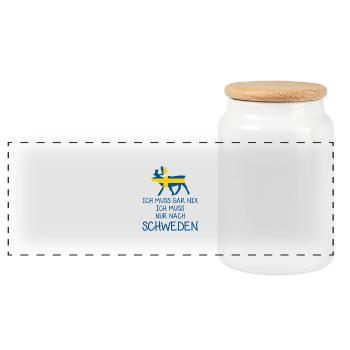 Ich muss gar nix - Ich muss nur nach Schweden - Panorama Keksdose mit Holzdeckel - Weiß - Vorne