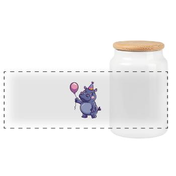 Hippopotame Anniversaire Bébé - Boîte à biscuits avec couvercle en bois - blanc - Devant