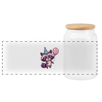 Raccoon Birthday Baby - Panoramic Cookie Jar with Wooden Lid - white - Front