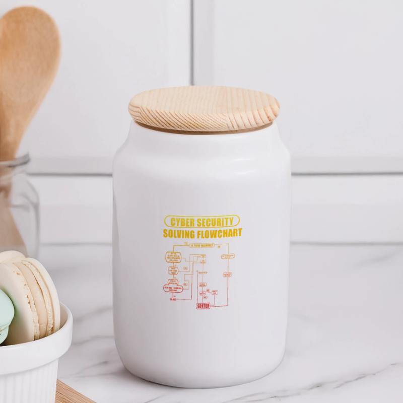 Cyber Security Solving Flowchart Panoramic Cookie Jar with Wooden Lid