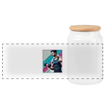 Muscular man with a dumbbell - Panoramic Cookie Jar with Wooden Lid - white - Front