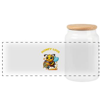 Bee Honey Bee - Panoramic Cookie Jar with Wooden Lid - white - Front