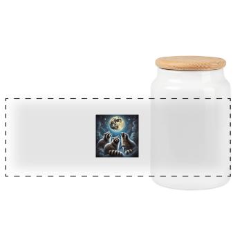 Three raccoons howl to the moon - Panoramic Cookie Jar with Wooden Lid - white - Front