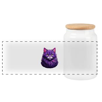 Katze modernes Design lila - Panorama Keksdose mit Holzdeckel - Weiß - Vorne