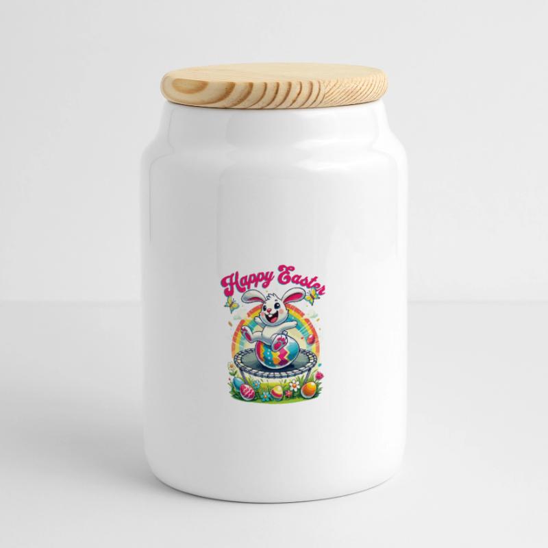 Easter Happy Easter Easter Bunny Easter Egg Spring Panoramic Cookie Jar with Wooden Lid