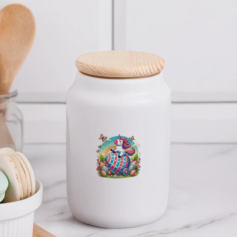 Easter Happy Easter Easter Bunny Easter Egg Spring Panoramic Cookie Jar with Wooden Lid