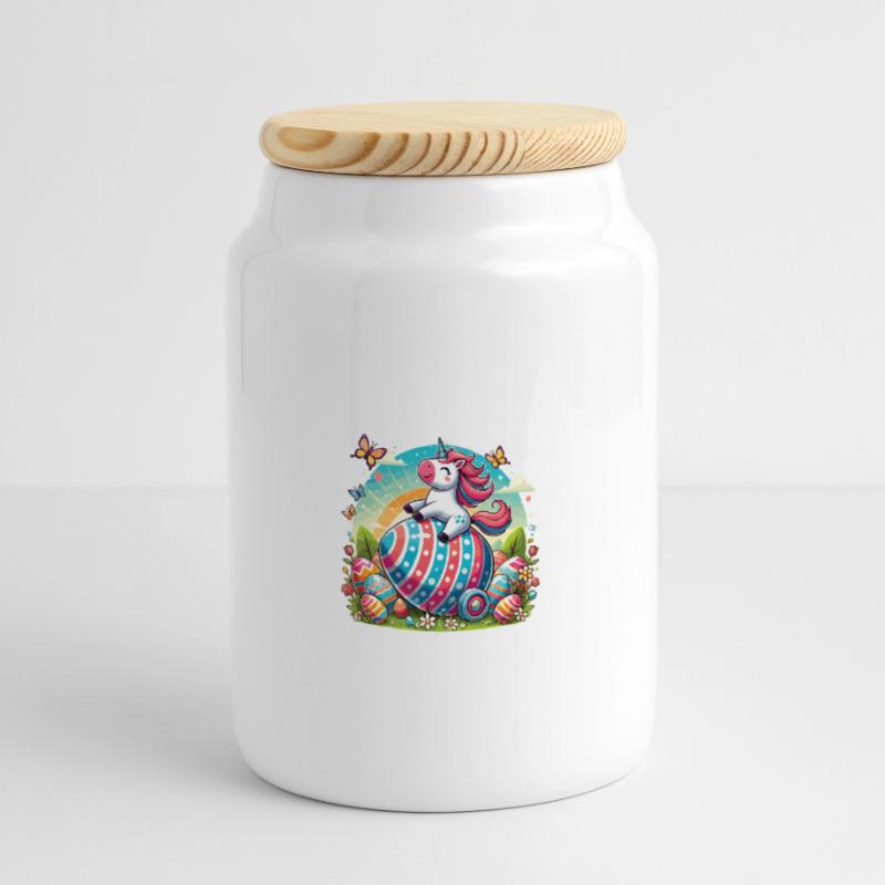 Easter Happy Easter Easter Bunny Easter Egg Spring Panoramic Cookie Jar with Wooden Lid