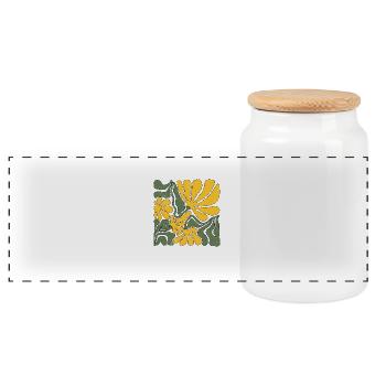 Abstract yellow and green floral art - Panoramic Cookie Jar with Wooden Lid - white - Front