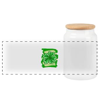 Trèfle peint à la main feuille porte-bonheur St Patrick - Boîte à biscuits avec couvercle en bois - blanc - Devant