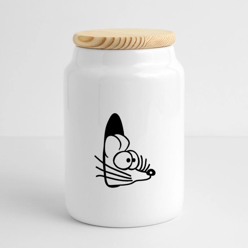 Mouse Wall Hole Mouse Hole Peeps Cute Funny Comic Panoramic Cookie Jar with Wooden Lid