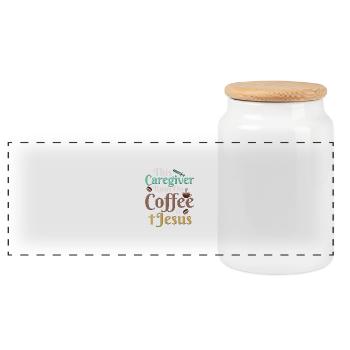 This Caregiver Runs On Coffee & Jesus Caregiving C - Panoramic Cookie Jar with Wooden Lid - white - Front