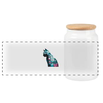 Silhouette Paysage Chat Paris - Boîte à biscuits avec couvercle en bois - blanc - Devant