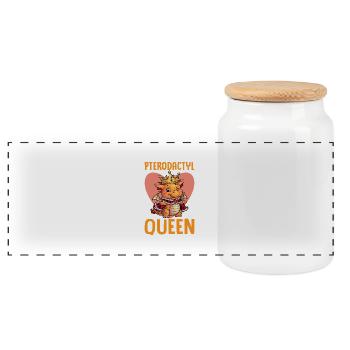 Pterodactyl Queen Dino Design - Panoramic Cookie Jar with Wooden Lid - white - Front
