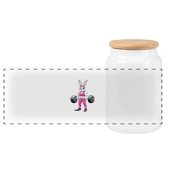 Fitness Bunny Motiv Für Gym Fans - Panorama Keksdose mit Holzdeckel - Weiß - Vorne