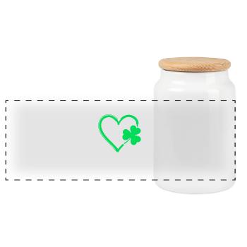 Green Shamrock Heart - Panoramic Cookie Jar with Wooden Lid - white - Front