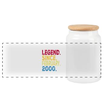 Legend since February 2000 Design For men,women. - Panoramic Cookie Jar with Wooden Lid - white - Front