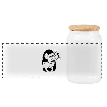 Mouse Hole Exhausted Work Get Up Tired Morning - Panoramic Cookie Jar with Wooden Lid - white - Front