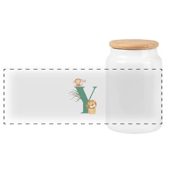 Lettre y vert animaux jungle - Boîte à biscuits avec couvercle en bois - blanc - Devant