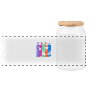 Sumba Indonesia - Panoramic Cookie Jar with Wooden Lid - white - Front