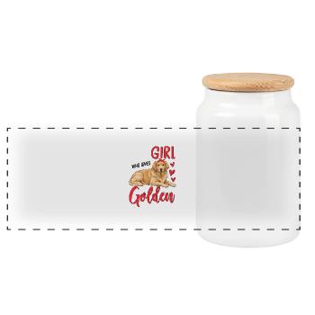 Just A Girl Who Loves Golden Retrievers - Panoramic Cookie Jar with Wooden Lid - white - Front