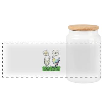 Lustiges buntes Huhn Frohe Ostern Osterei - Panorama Keksdose mit Holzdeckel - Weiß - Vorne