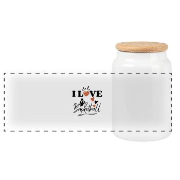 I love basketball design - Panoramic Cookie Jar with Wooden Lid - white - Front