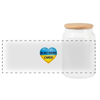 I'M NOT PLAYING CARDS – UKRAINE HERZ - Panorama Keksdose mit Holzdeckel - Weiß - Vorne
